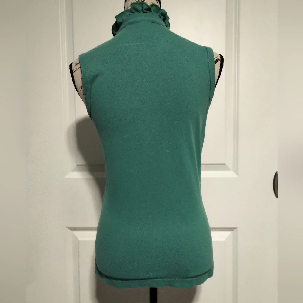 Tory Burch Teal Sleeveless Ruffle Blouse